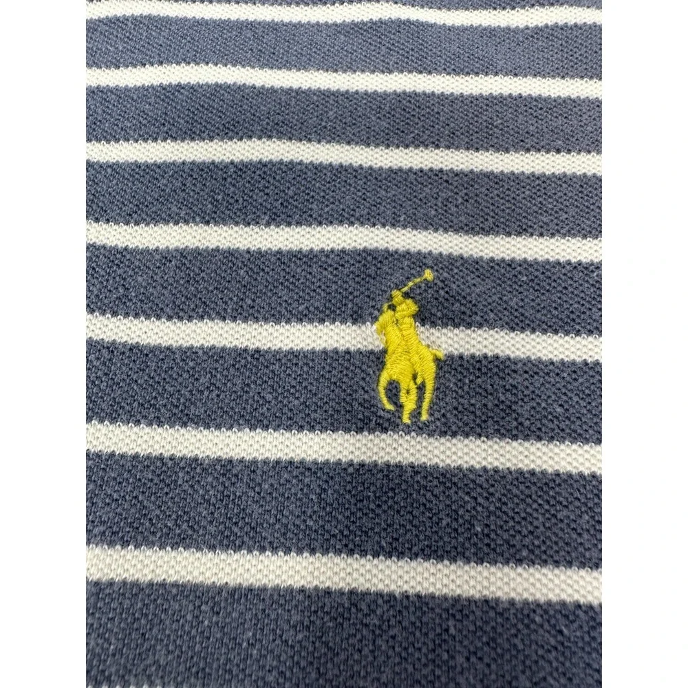 Polo Ralph Lauren Men XXL Blue/Grey Striped Short Sleeve Polo Yellow Pony Cotton